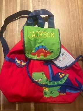 Personalized Kids Red & Green Dinosaur Backpack - Jackson Embroidery NEW